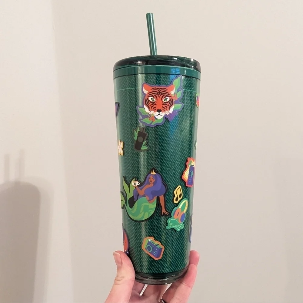 Starbucks 24 oz Green Apron Tumbler with Removable Stickers